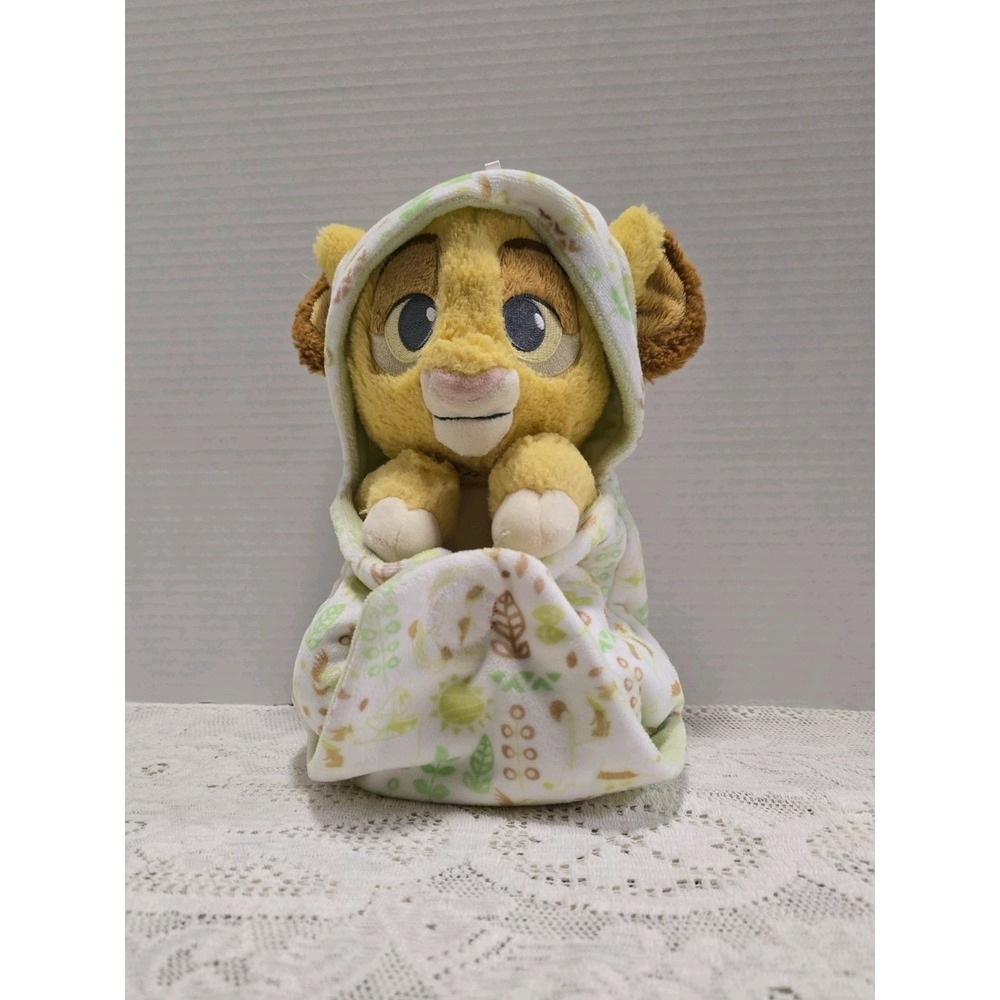 Disney Parks Babies Simba Lion King Baby 10" Plush Blanket Hooded Pouch 2023